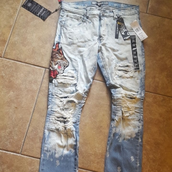 🆕️Distress Denim Flame Tiger Jeans 34w - Picture 3 of 8
